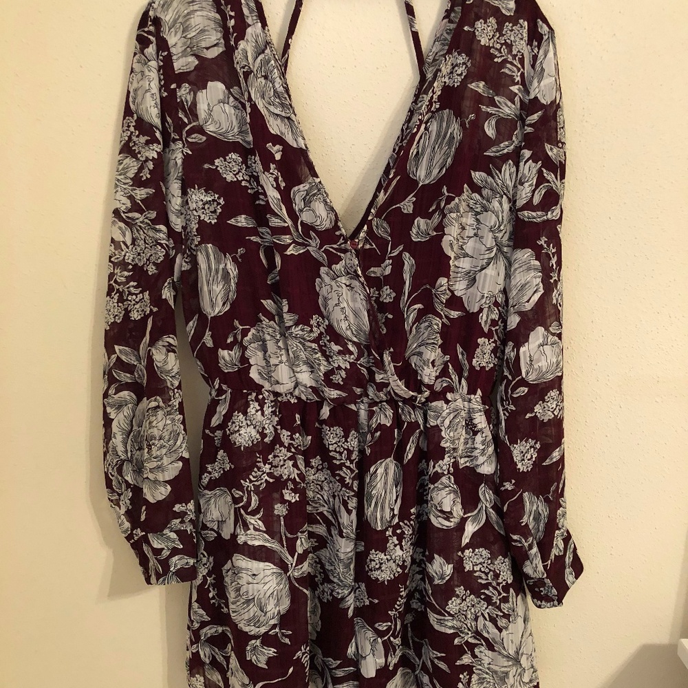 ASTR Romper, Maroon with Florals